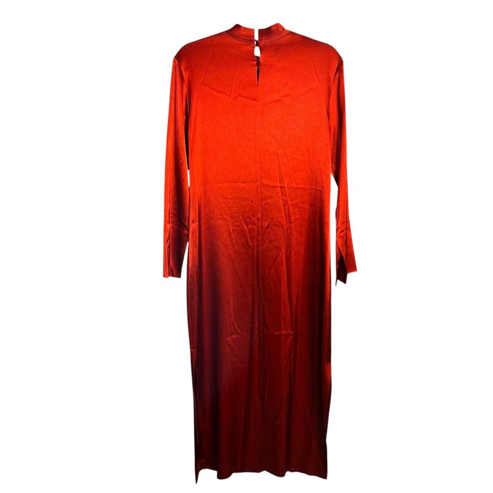 Nanushka Rust Red Satin Midi Dress Long Sleeve Mock Neck Minimalist Size M - Picture 4 of 12